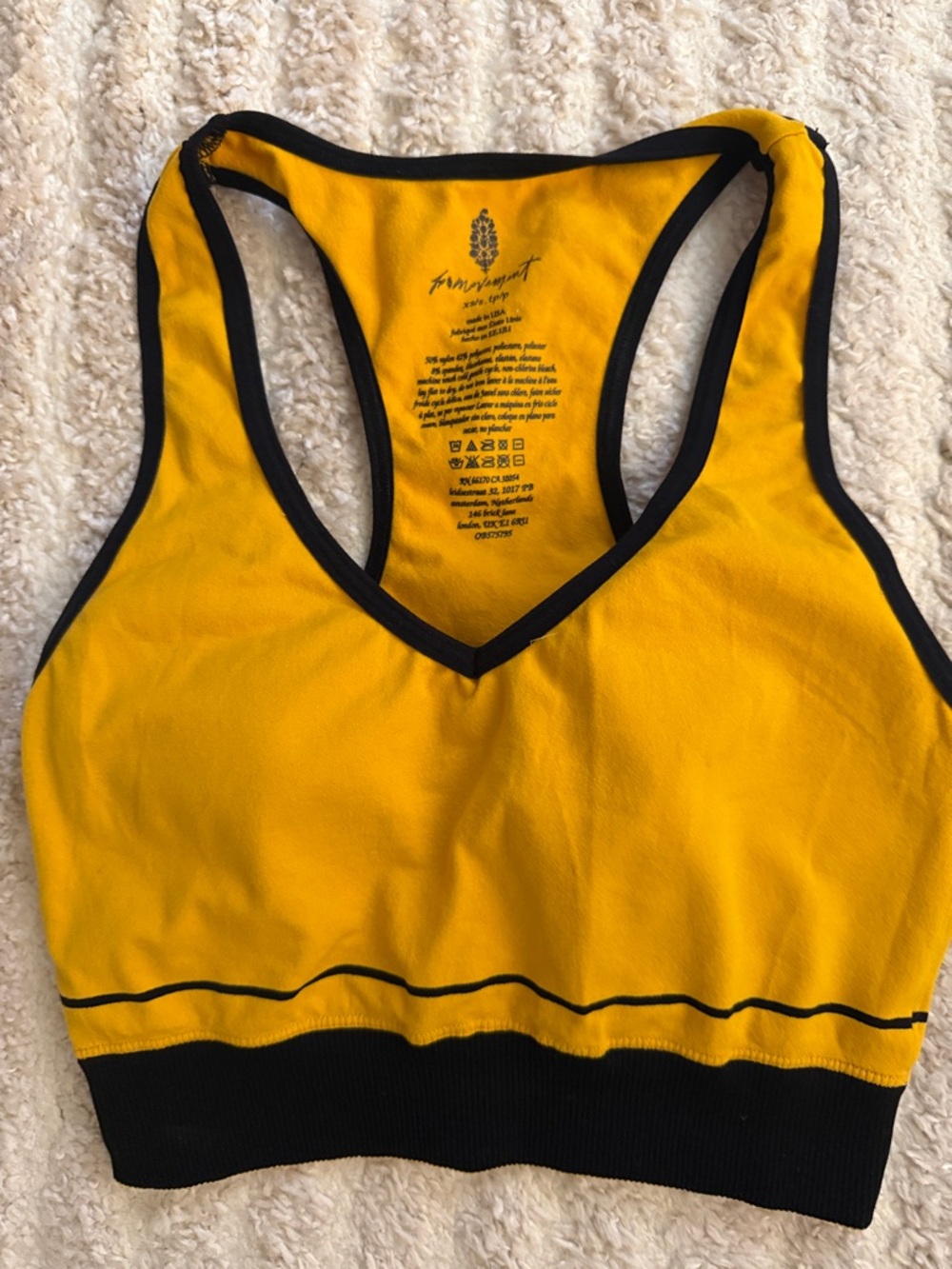 Free People Movement Yellow Racerback Sports Bra with Black Trim